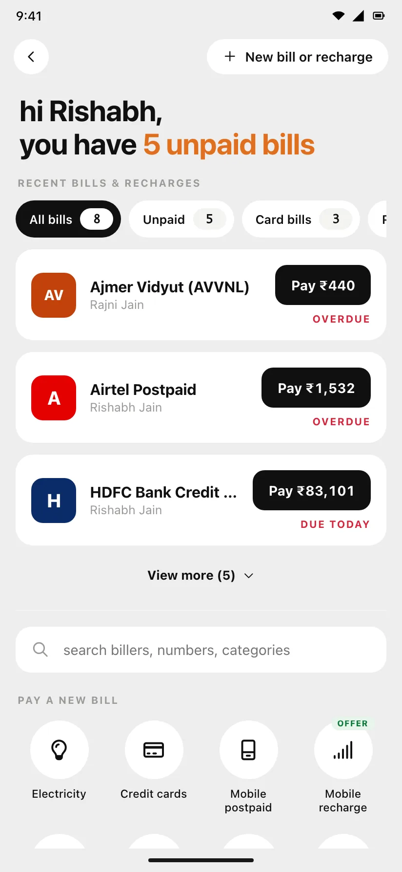 Rally app — electricity, water and utility bills tracked together
